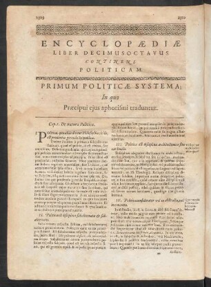 Encyclopaediae Liber Decimusoctavus Continens Politicam.