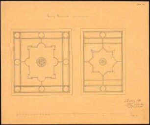 Schloss Kaminietz Erweiterung: 2 Untersichten verschiedener Decken, Maßstabsleiste (Fuß rhl.)