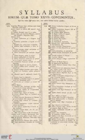 Syllabus eorum, quae tomo XXVII. continentur