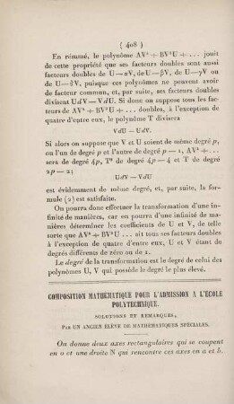 Composition mathématique l'admission a l'École Polytechnique.