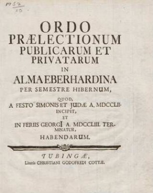 Vorlesungsverzeichnis 1752/53