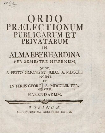 Vorlesungsverzeichnis 1752/53