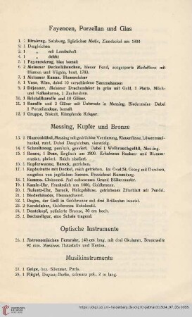Fayencen, Porzellan und Glas (Nr.1-12)