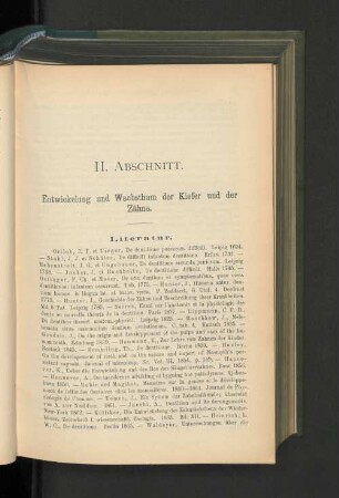 II. Abschnitt. Entwickelung und Wachsthum der Kiefer und der Zähne.