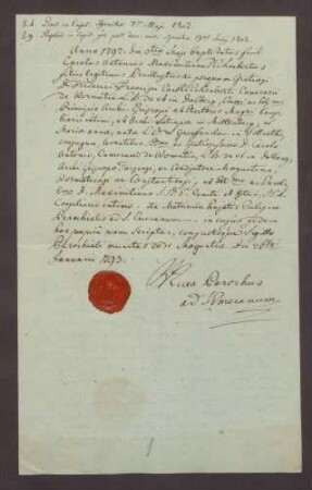 Taufzeugnis Karl Anton Maximilian von Dalbergs.
