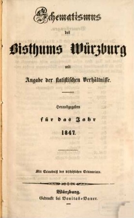 Schematismus der Diözese Würzburg. 1847