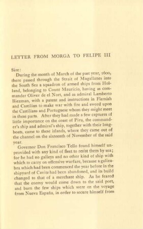 Letter from Morga to Felipe III