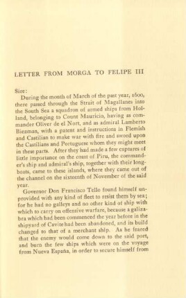 Letter from Morga to Felipe III