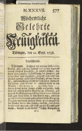 N. XXXVII. Tübingen, den 12. Sept. 1738