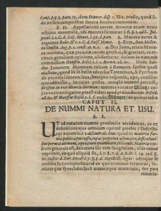 Caput II. De Nummi Natura Et Usu.