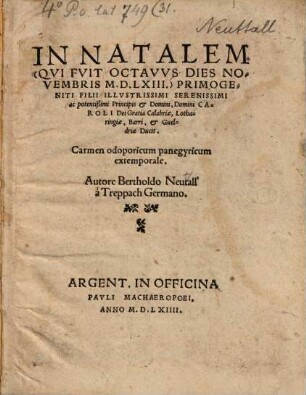 In Natalem primogeniti filii Principis Caroli, Calabriae Lotharingiae Ducis carmen