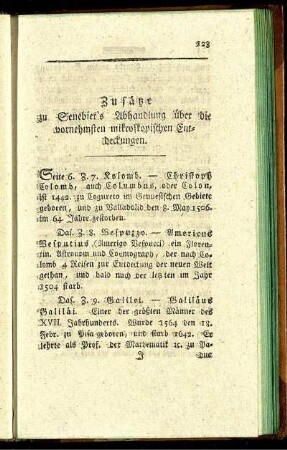 Zusätze zu Senebier`s Abhandlung über die vornehmsten mikroskopischen Entdeckungen.