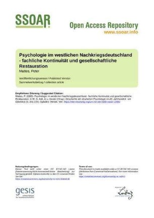 Psychologie im westlichen Nachkriegsdeutschland - fachliche Kontinuität und gesellschaftliche Restauration