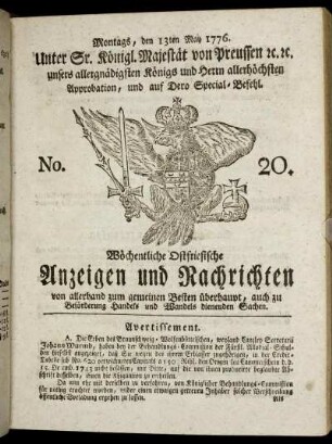 No. 20. Montags, den 13ten May 1776.