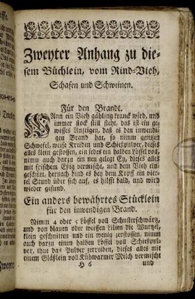 Zweyter Anhang zu diesem Büchlein, vom Rind-Vieh, Schafen und Schweinen.