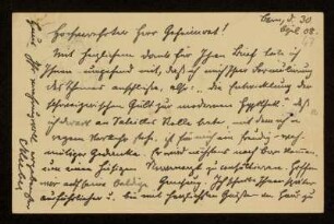 47: Postkarte von Eugen Huber an Otto von Gierke, Bern, 30.4.1908