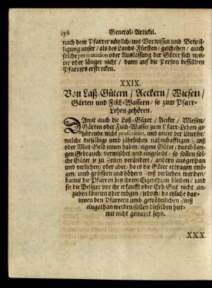 XXIX. Von Laß-Gütern/ Aeckern/ Wiesen/ Gärten und Fisch-Wassern/ so zum Pfarr-Lehen gehören.