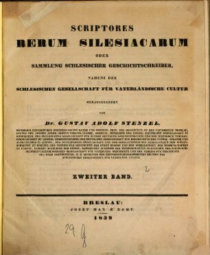 Scriptores rerum Silesiacarum oder Sammlung schlesischer Geschichtsschreiber. 2