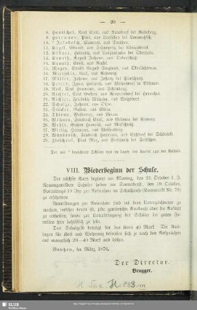 VIII. Wiederbeginn der Schule