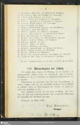 VIII. Wiederbeginn der Schule