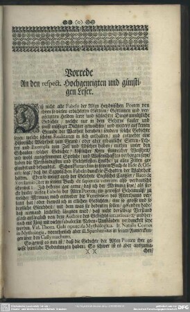 Vorrede An den respect. Hochgeneigten und günstigen Leser