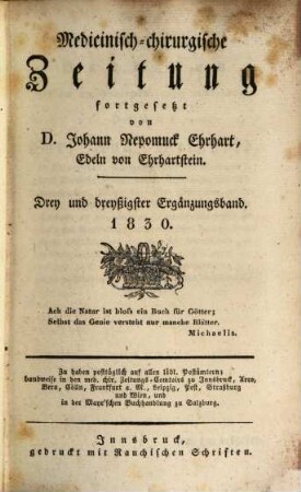 Medicinisch-chirurgische Zeitung. Ergänzungsbände. 33, 33. 1830