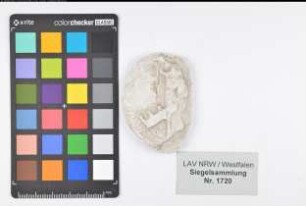 Siegler: Holte, Burgmannschaft Überlieferungsart: Nachbildung. Stoff: Gips Farbe: ungefärbt Form: unvollständig. Durchmesser: 59 mm Art: Typ: Umschrift:
