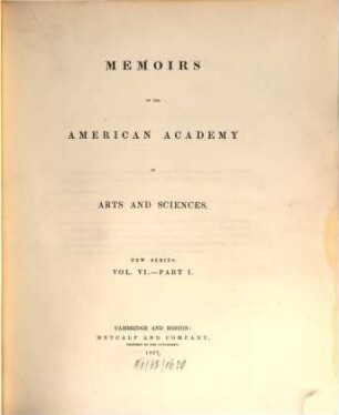 Memoirs of the American Academy of Arts and Sciences. 6, 6. 1857/59