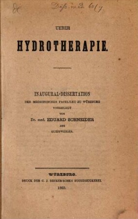 Ueber Hydrotherapie