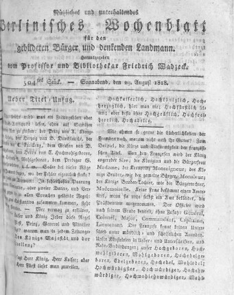 504tes Stück, Sonnabend den 29. August 1818