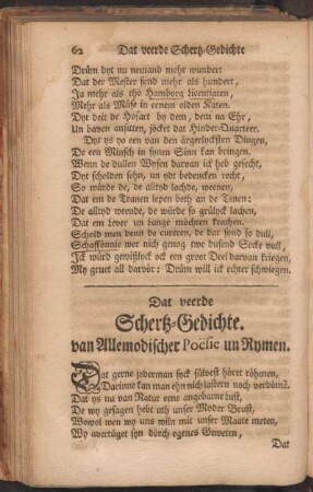 Dat veerde Schertz-Gedichte. van Allemodischer Poësie un Rymen