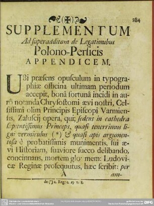 Supplementum Ad superadditam de Legationibus Polono-Persicis Appendicem