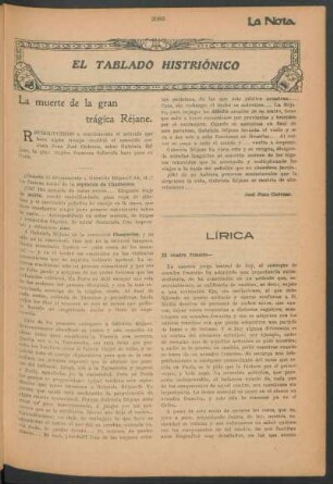 El tablado histriónico : La muerte de la gran trágica Réjane