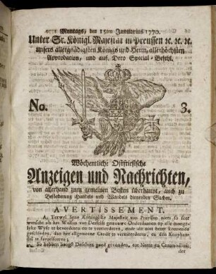No. 3. Montags, den 15ten Januarius 1770.
