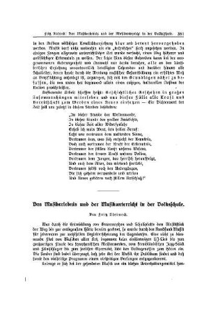 Das Musikerlebnis und der Musikunterricht in der Volksschule