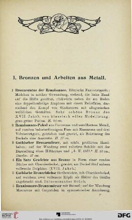 Bronzen und Arbeiten aus Metall (Nr. 1-71)