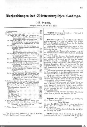 141. Sitzung, Stuttgart, 16.3.1927
