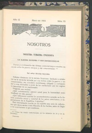 Nuestra tercera encuesta : La guerra europea y sus consecuencias