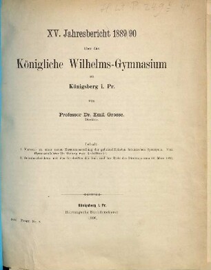 Jahresbericht über das Königliche Wilhelms-Gymnasium zu Königsberg i. Pr.. 1889/90