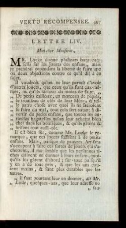 Lettre LIV. Mon cher Monsieur, ...