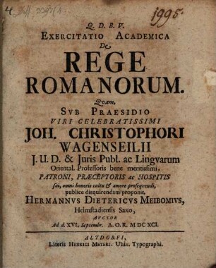 Exercitatio Academica De Rege Romanorum