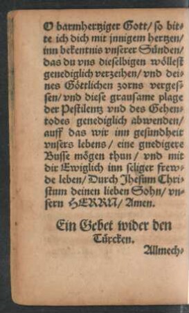 Ein Gebet wider den Türcken. XXXVIII.