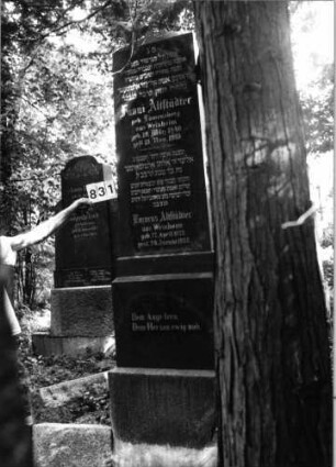 Grabstein 831 (Index: 99802388) Material: Granit, poliert Zustand: seh rgut Maße HxBxT: 247x63x13 cm Beschreibung: mehrfach getreppter Sockel, obeliskenartige Stele Besonderheit: Endreim: Grabstein 831