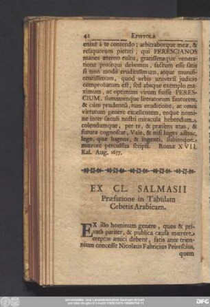 Ex Cl. Salmasii Praefatione in Tabulam Cebetis Arabicam.