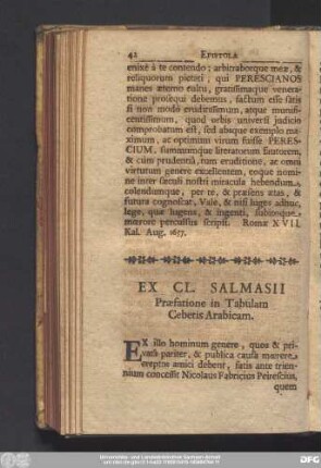 Ex Cl. Salmasii Praefatione in Tabulam Cebetis Arabicam.