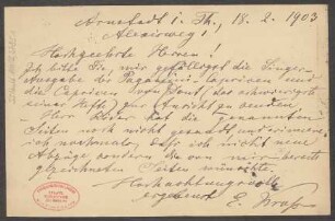 Brief an B. Schott's Söhne : 18.02.1903