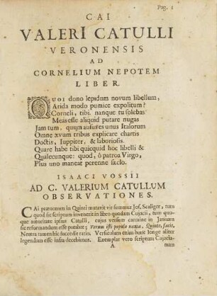 Cai Valeri Catulli Veronensis Ad Cornelium Nepotem Liber