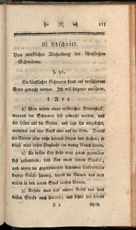 III Abschnitt. Von wirklicher Abtheilung der künstlichen Schwärme.