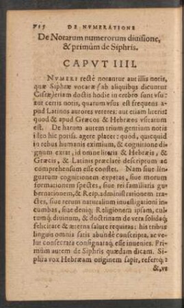 De Notarum numerorum divisione, & primum de Siphris. Caput IIII.