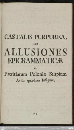 Castalis Purpurea, Seu Allusiones Epigrammaticae